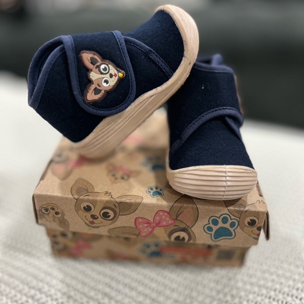 Navy Blue Kids Slippers with Cartoon Design
